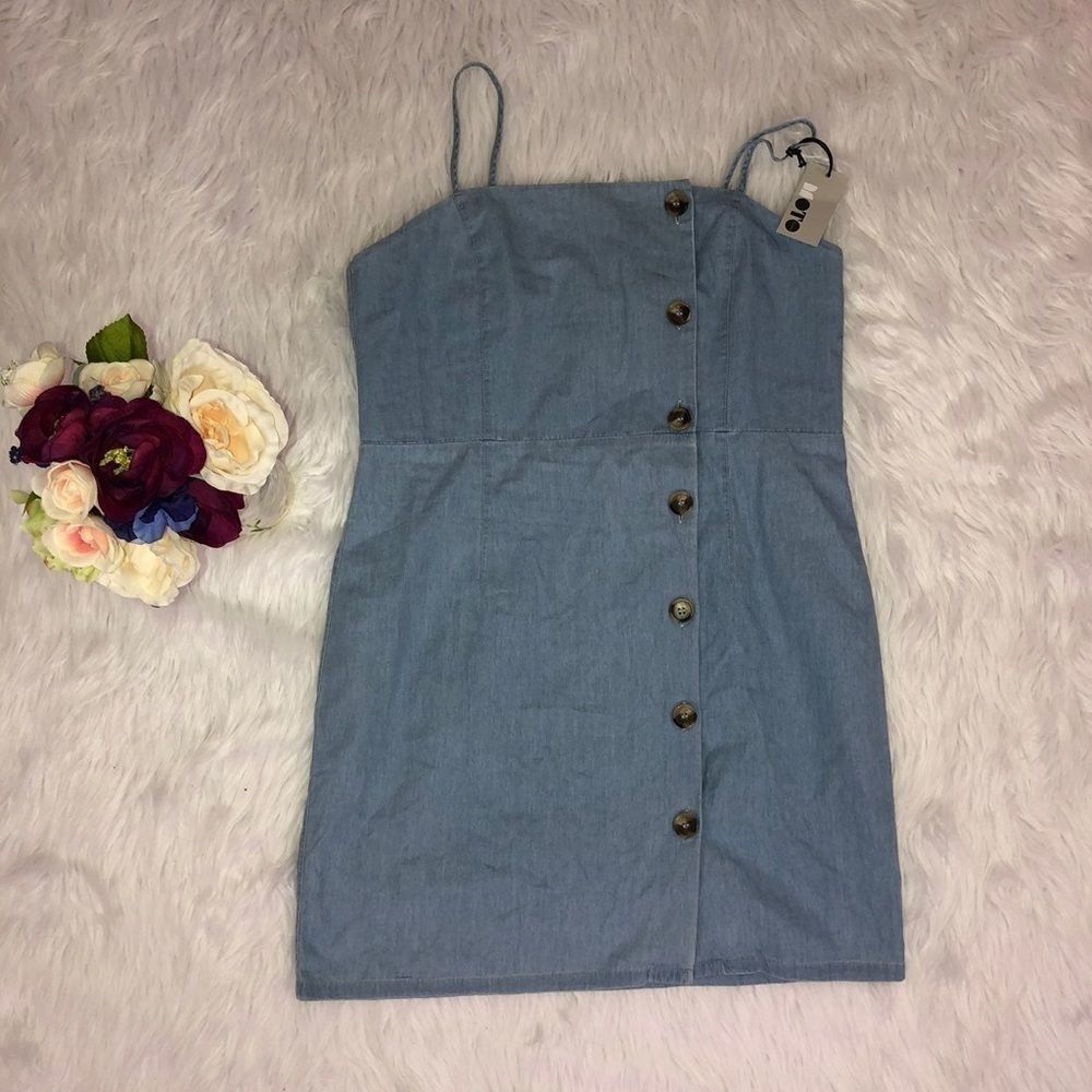 Topshop Moto Horn Button Denim Dress 12 - Picture 2 of 8